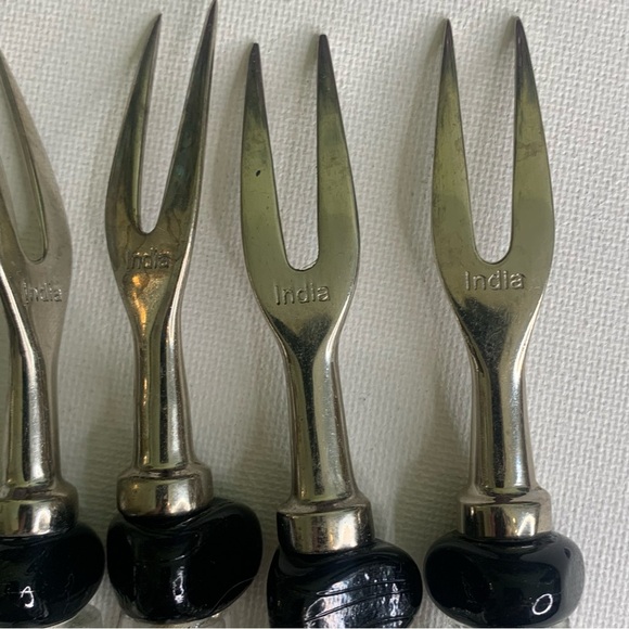 4 Glass Beaded Stainless Steel Forks Appetizers Olives Charcuterie Cocktail Set - Picture 4 of 15